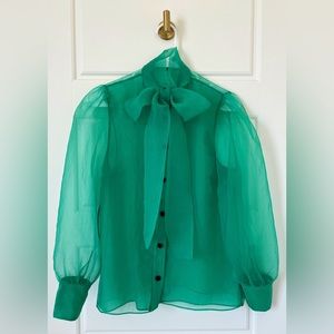 Zara Organza Blouse with Tie | Emerald Green